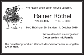 Traueranzeige von Rainer Röthel von Frankenpost