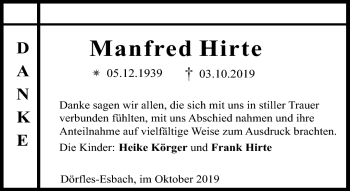 Traueranzeige von Manfred Hirte von Neue Presse Coburg
