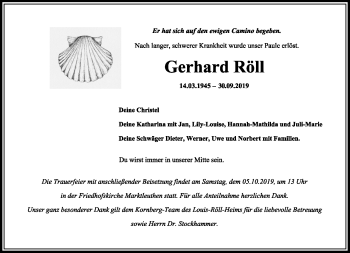 Traueranzeige von Gerhard Röll von Frankenpost