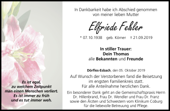 Traueranzeige von Elfriede Feßler von Neue Presse Coburg