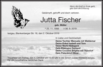 Traueranzeige von Jutta Fischer von Frankenpost