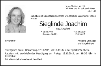 Traueranzeige von Sieglinde Joachim von Neue Presse Coburg