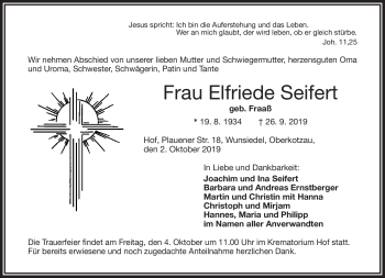 Traueranzeige von Elfriede Seifert von Frankenpost