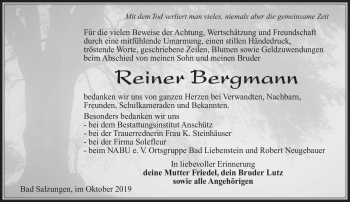 Traueranzeige von Reiner Bergmann von Südthüringer Presse