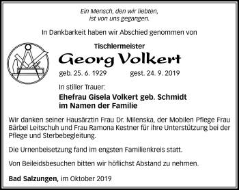Traueranzeige von Georg Volkert von Südthüringer Presse