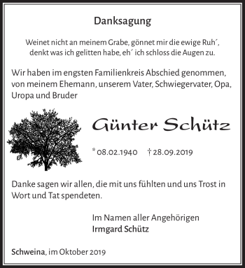 Traueranzeige von Günter Schütz von Südthüringer Presse