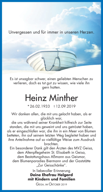 Traueranzeige von Heinz Mitnher von Südthüringer Presse