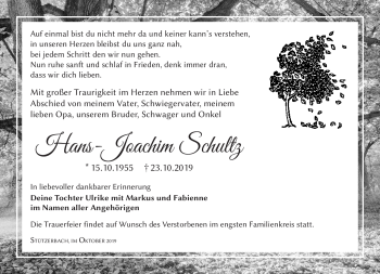 Traueranzeige von Hans-Joachim Schultz von Südthüringer Presse