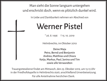 Traueranzeige von Werner Pistel von Frankenpost