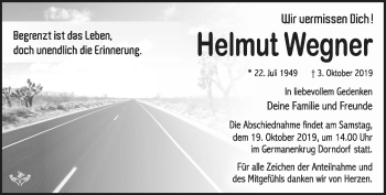 Traueranzeige von Helmut Wagner von Südthüringer Presse