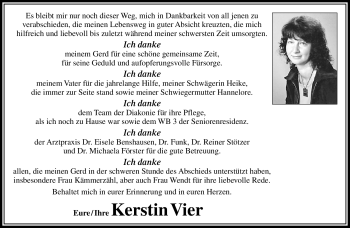 Traueranzeige von Kerstin Vier von Südthüringer Presse