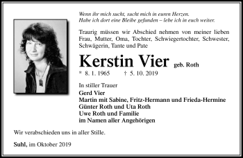 Traueranzeige von Kerstin Vier von Südthüringer Presse