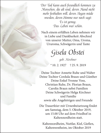 Traueranzeige von Gisela Obstei von Südthüringer Presse