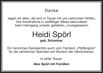 Traueranzeige von Heidi Spörl von Frankenpost