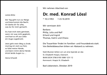 Traueranzeige von Konrad Lössl von Südthüringer Presse