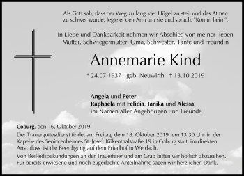 Traueranzeige von Annemarie Kind von Neue Presse Coburg