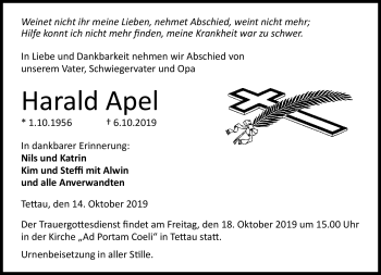 Traueranzeige von Harald Apel von Neue Presse Coburg