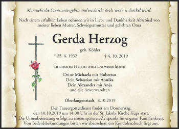 Traueranzeige von Gerda Herzog von Neue Presse Coburg
