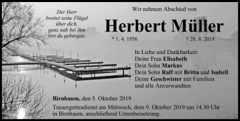 Traueranzeige von Herbert Müller von Neue Presse Coburg