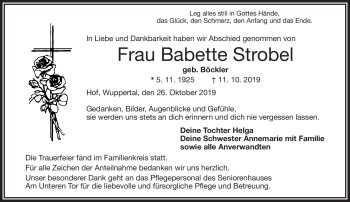 Traueranzeige von Babette Strobel von Frankenpost