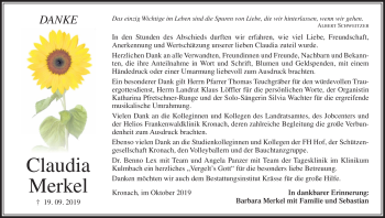 Traueranzeige von Claudia Merkel von Neue Presse Coburg