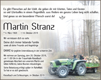 Traueranzeige von Martin Stranz von Südthüringer Presse