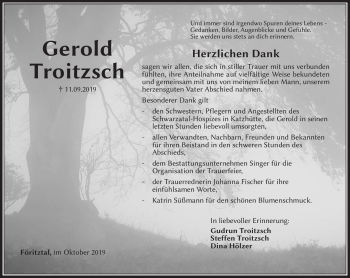 Traueranzeige von Gerold Troitzsch von Südthüringer Presse