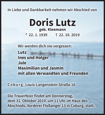 Traueranzeige von Doris Lutz von Neue Presse Coburg