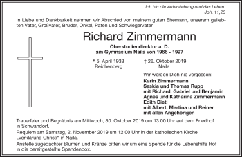 Traueranzeige von Richard Zimmermann von Frankenpost
