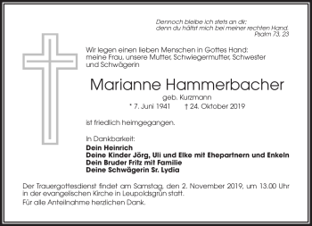 Traueranzeige von Marianne Hammerbacher von Frankenpost