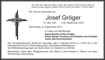 Traueranzeige von Josef Gröger von Frankenpost