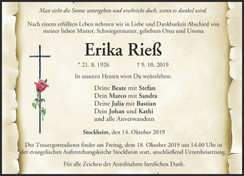 Traueranzeige von Erika Rieß von Neue Presse Coburg
