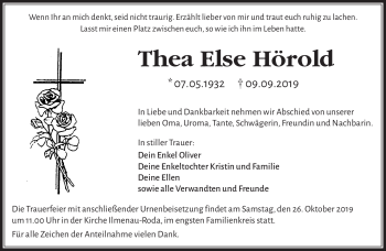 Traueranzeige von Thea Hörold von Südthüringer Presse