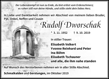 Traueranzeige von Rudolf Dworschak von Südthüringer Presse