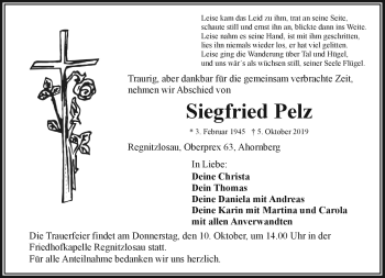 Traueranzeige von Siegfried Pelz von Frankenpost