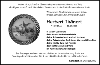 Traueranzeige von Hervert Thänert von Südthüringer Presse