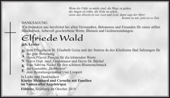 Traueranzeige von Elfriede Wald von Südthüringer Presse