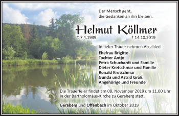 Traueranzeige von Helmut Köllmer von Südthüringer Presse