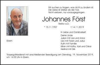 Traueranzeige von Johannes Först von Neue Presse Coburg