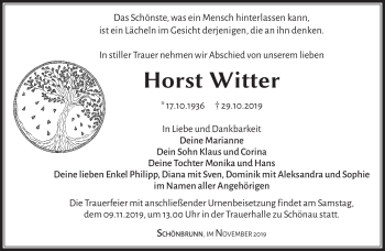 Traueranzeige von Horst Witter von Südthüringer Presse