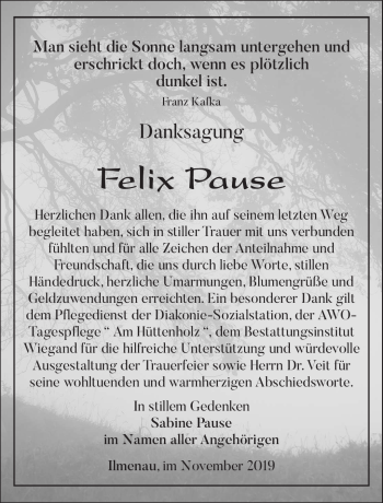 Traueranzeige von Felix Pause von Südthüringer Presse
