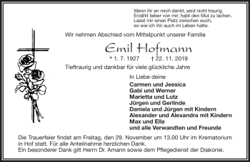 Traueranzeige von Emil Hofmann von Frankenpost