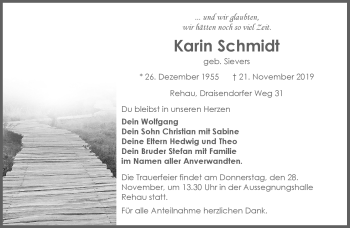 Traueranzeige von Karin Schmidt von Frankenpost
