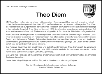 Traueranzeige von Theo Diem von Neue Presse Coburg