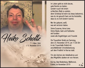 Traueranzeige von Heiko Scholz von Südthüringer Presse