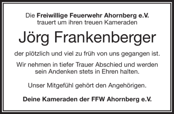 Traueranzeige von Jörg Frankenberger von Frankenpost