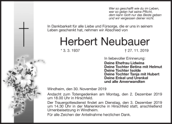 Traueranzeige von Herbert Neubauer von Neue Presse Coburg
