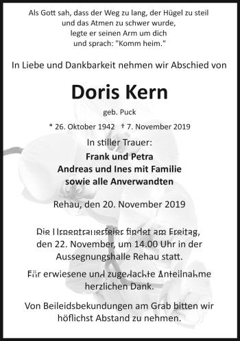 Traueranzeige von Doris Kern von Frankenpost