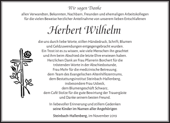 Traueranzeige von Herbert Wilhelm von Südthüringer Presse