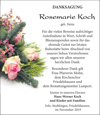 Traueranzeige von Rosemarie Koch von Südthüringer Presse